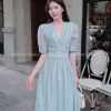 Adeline House-Váy dài cổ V dáng dài tay bồng eo nhún màu pastel nhẹ nhàng, nữ tính - TK 39 Xanh ngọc z7061740619982 268b91b55da0270d5a22cdbe33a778b7