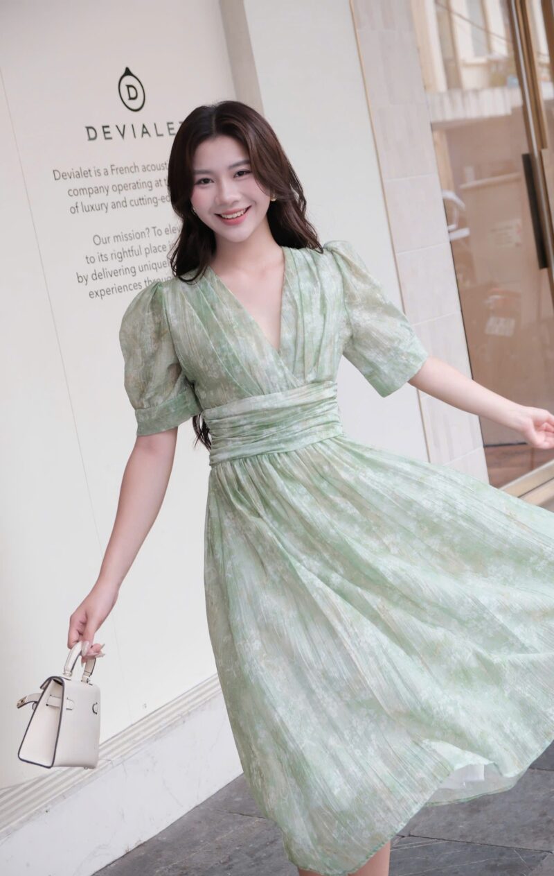 Adeline House - Đầm Voan Xanh Xanh Thanh Lịch Dáng Midi