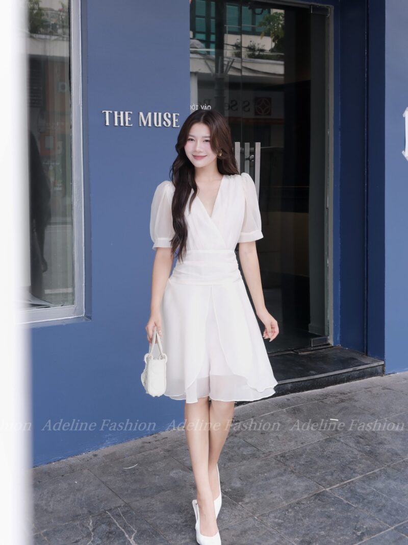 Alternative view of Adeline House - Đầm Trắng Be Pastel Cổ V Dáng Xòe – Váy Thiết Kế Nữ Tính Thanh Lịch Adeline