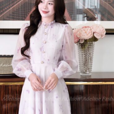 Adeline House - Váy tiểu thư cổ bèo dài tay thanh lịch - TK 61 tím