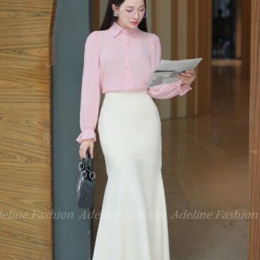 Adeline House - Set đồ công sở thanh lịch, duyên dáng: Áo sơ mi hồng nhạt