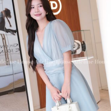 Adeline House - Đầm Xanh Ngọc Pastel Cổ V Dáng Xòe – Váy Thiết Kế Nữ Tính Thanh Lịch Adeline