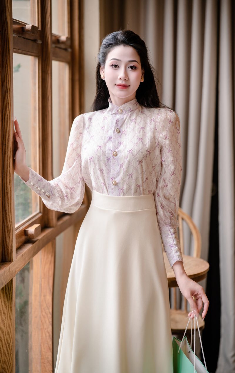 Alternative view of Adeline house - Set Áo Ren Nơ & Chân Váy Midi “ Adeline Soft Elegance”