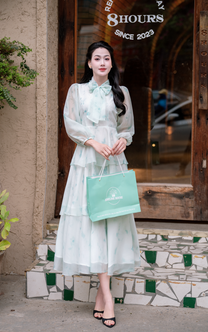 Adeline house - Váy voan hoa buộc nơ "Dew Blossom – Mint" - TK148.1