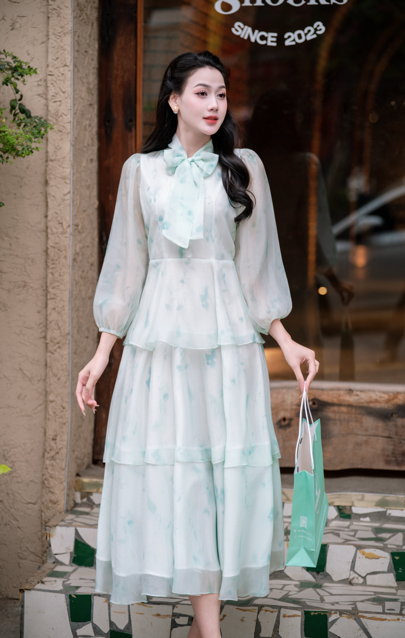 Alternative view of Adeline house - Váy voan hoa buộc nơ "Dew Blossom – Mint" - TK148.1