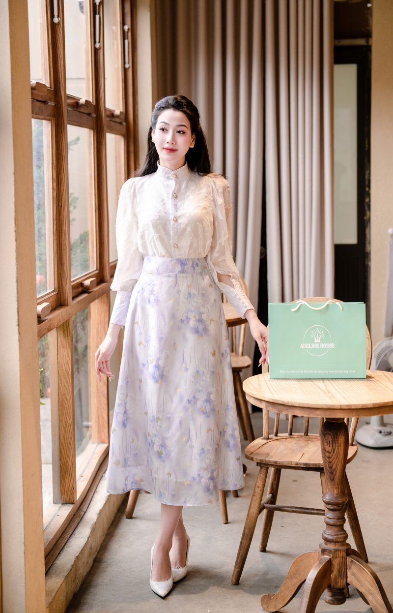 Adeline house - SET ÁO VOAN HOA PASTEL – CHÂN VÁY A DÁNG DÀI THANH LỊCH