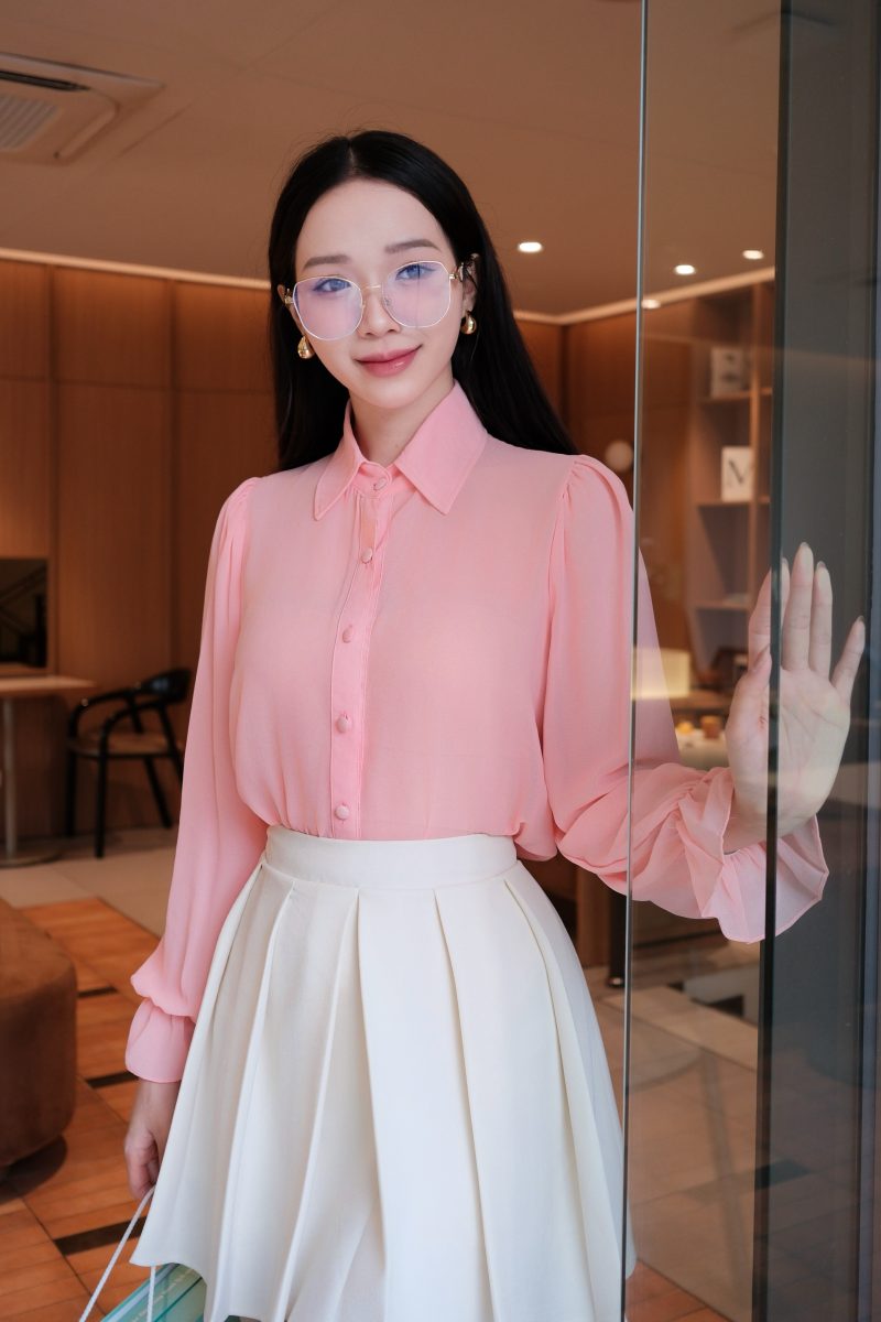 Alternative view of 𝐀𝐃𝐄𝐋𝐈𝐍𝐄 𝐇𝐎𝐔𝐒𝐄-Áo Sơ Mi Nữ Hồng Pastel Thanh Lịch Tay Dài Mềm Mại