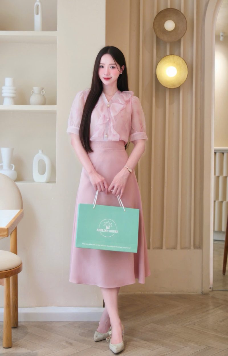 Adeline House - Set áo voan bèo + chân váy dài thanh lịch- TK183.1