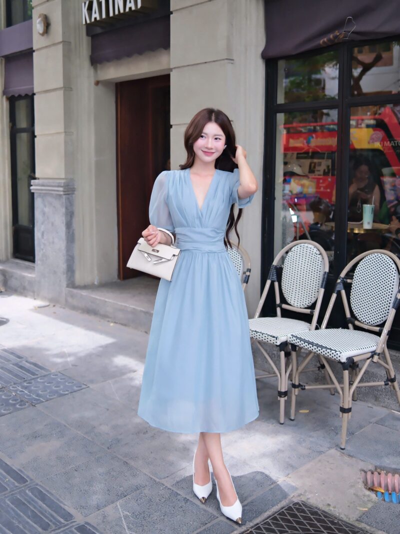 Adeline House- Đầm Voan Xanh Ngọc  Thanh Lịch Dáng Midi