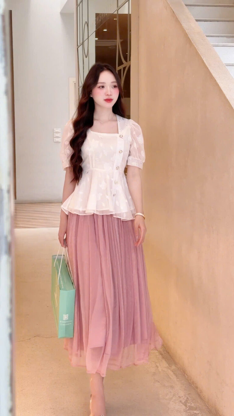 ADELINE HOUSE -  SET ÁO VOAN TIỂU THƯ TAY PHỒNG + CHÂN VÁY MIDI DÀI – TK181.3+166.2