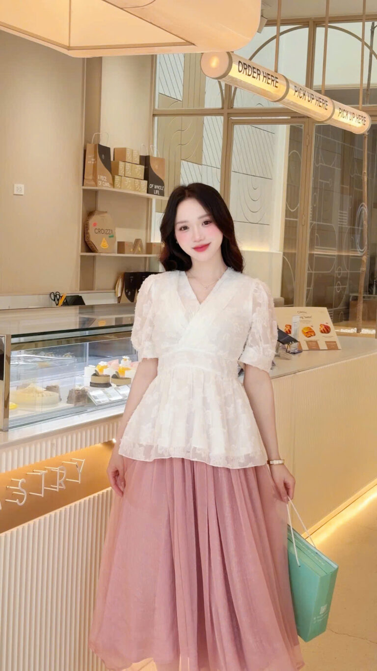 ADELINE HOUSE -  SET ÁO PEPLUM TIỂU THƯ  + CHÂN VÁY MIDI DÀI –  TK182.2+166.3