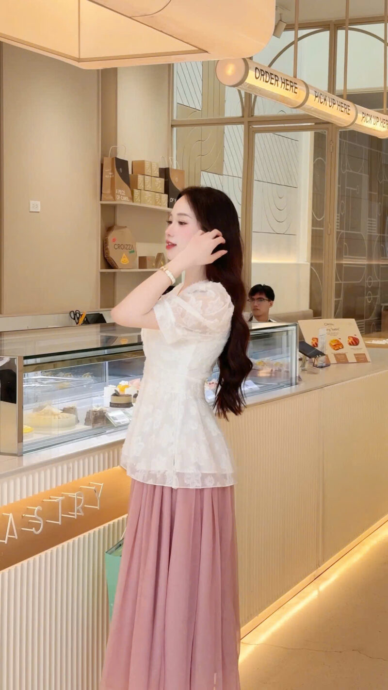 Alternative view of ADELINE HOUSE -  SET ÁO PEPLUM TIỂU THƯ  + CHÂN VÁY MIDI DÀI –  TK182.2+166.3